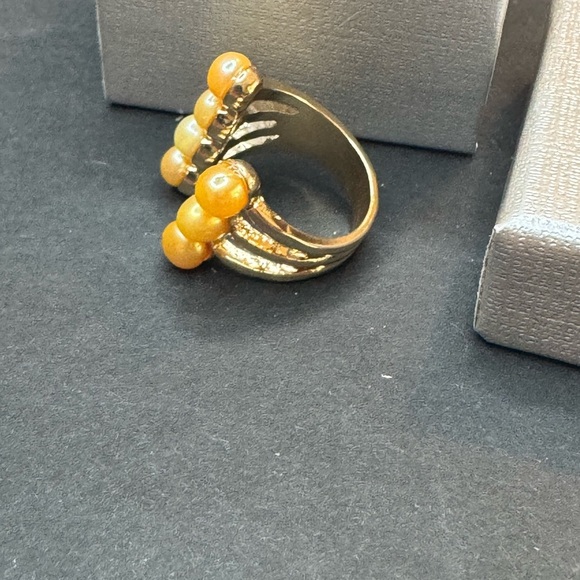 Golden Freshwater Pearl Open Band Ring in Goldtone (Size 6.0) - Picture 2 of 4